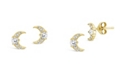 Sterling Forever Women's Cubic Zirconia Crescent Moon Gold Plated Stud Earrings